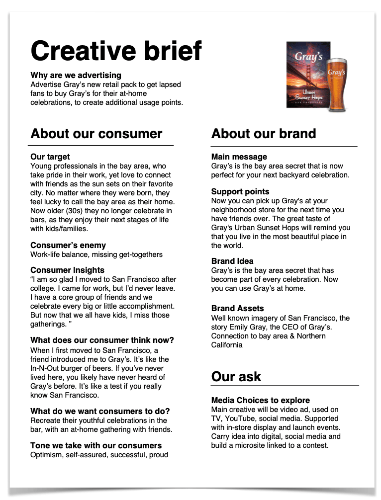 Creative Brief examples Beer brand