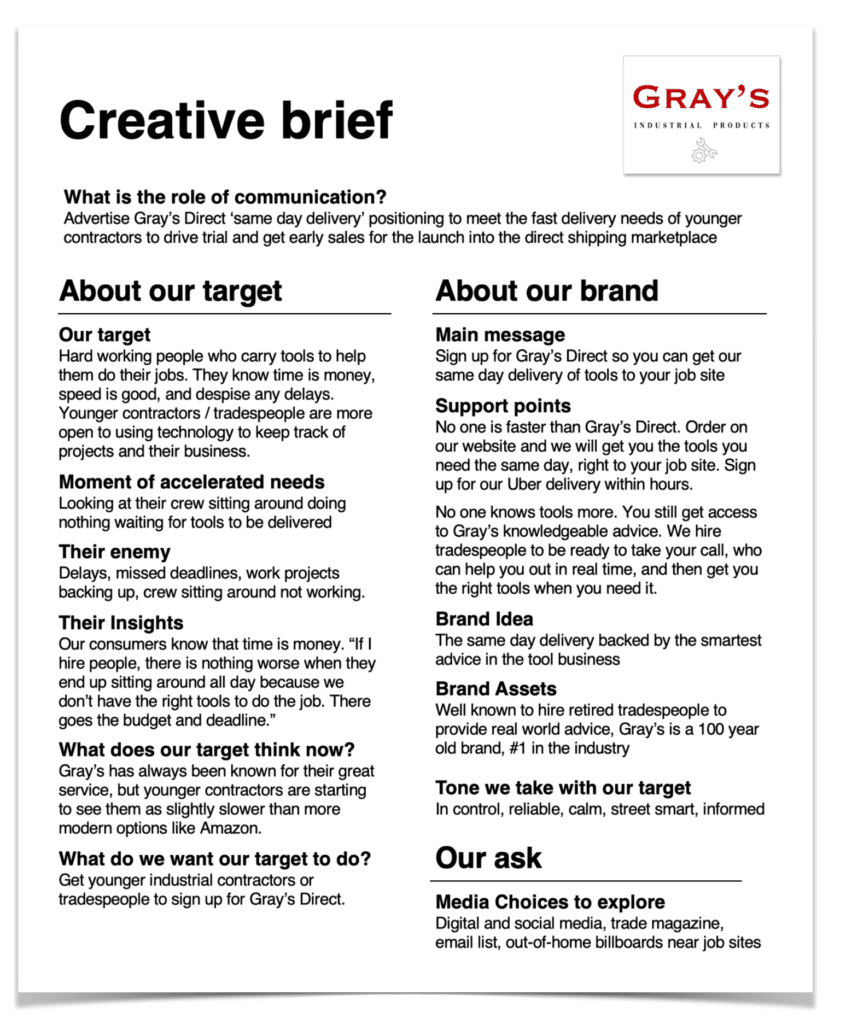 Creative Brief examples Industrial B2B brand